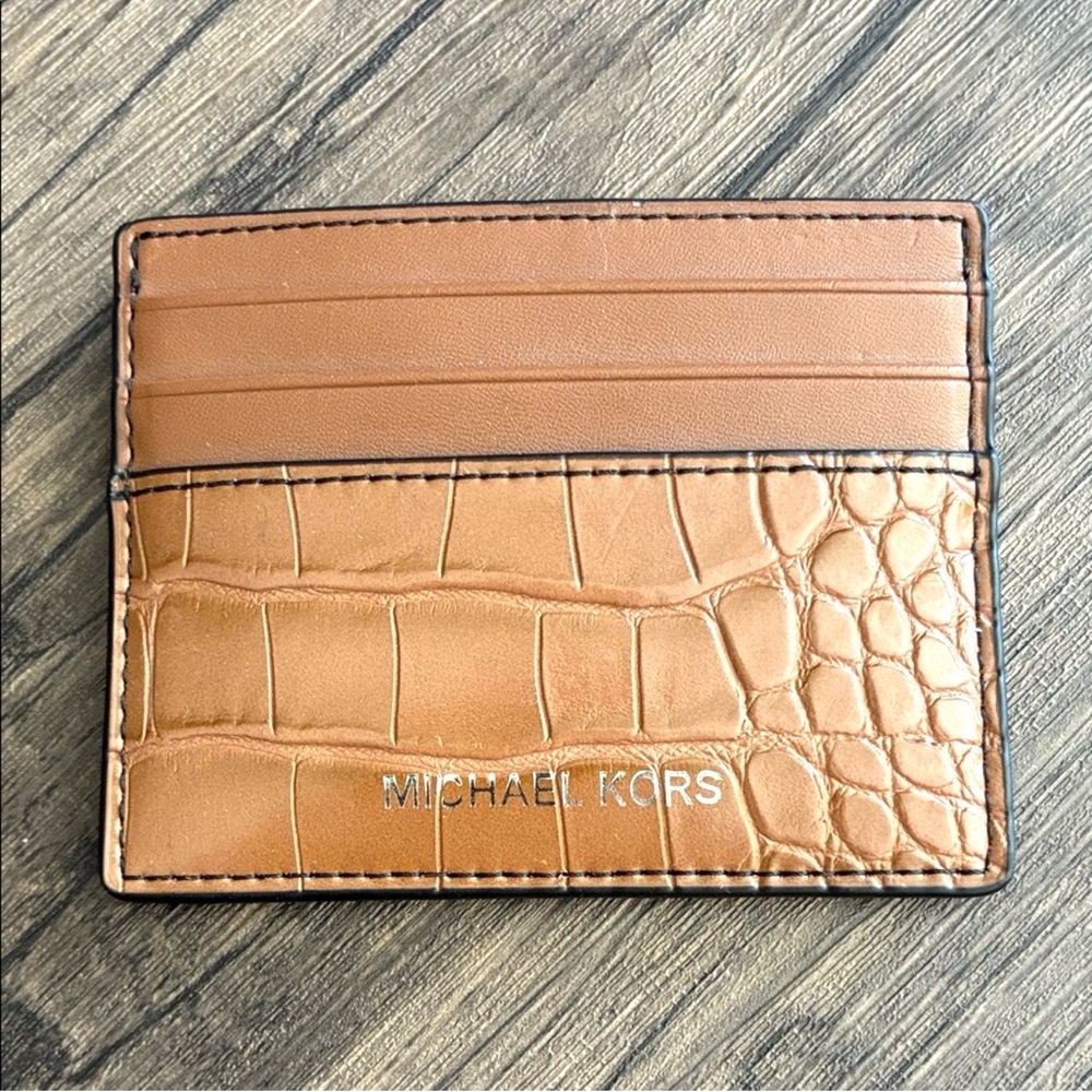 Michael Kors Brown Croc-Embossed Card Holder